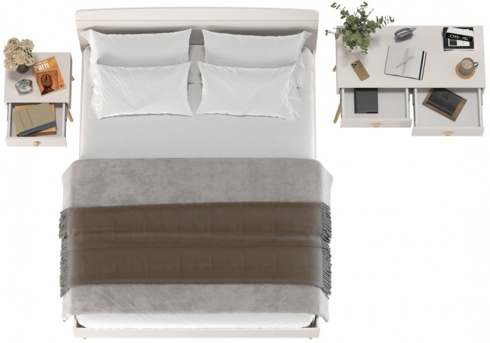 Афина Спальня Кровать 1600 + Стол + Тумба, кашемир серый