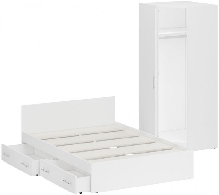 Кровать с ящиками 1400 + угловой шкаф Стандарт, белый