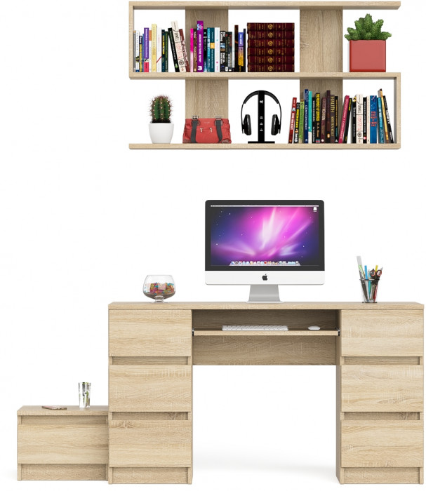 Мори компьютерный стол МС-2 + Тумба ТМП400.1 + Полка 1200, дуб сонома