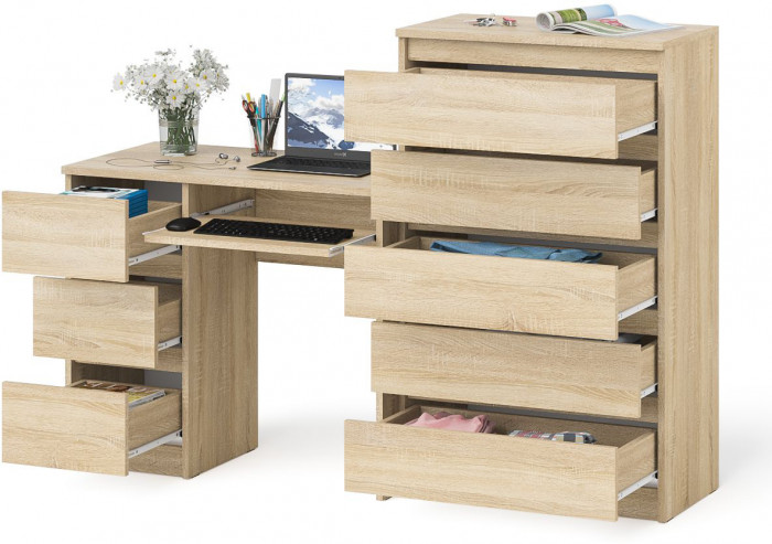Мори компьютерный стол МС-6 левый + Комод МК700.5, дуб сонома