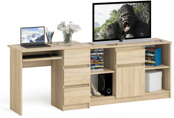 Мори компьютерный стол МС-6 правый + Тумба МТВ1204.1, дуб сонома