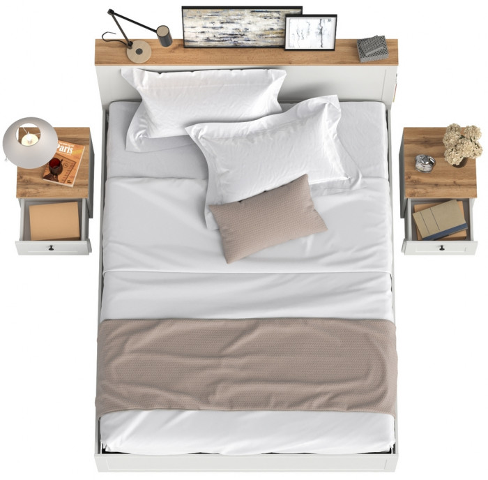 Остин 11.53 Кровать + ортопед + 16.152 Тумба 2 шт., белый шагрень/дуб крафт золотой