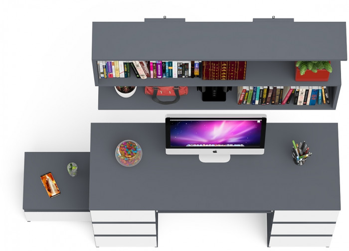 Мори Стол компьютерный МС-2 + Тумба ТМП400.1 + Полка 1200, цвет графит/белый, ШхГхВ 175,8х50х209,6 см., универсальная сборка