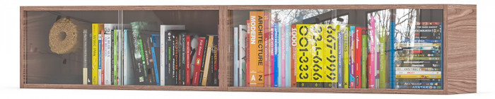 Две полки книжных С-МД-КН01, цвет ясень шимо тёмный, ШхГхВ размер каждой полки в отдельности: 83х25х30 см., стеклянные дверцы