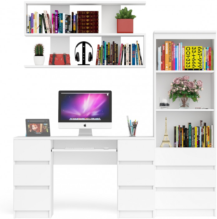 Мори компьютерный стол МС-2 + Стеллаж МСТ600.3 + Полка 1200, белый
