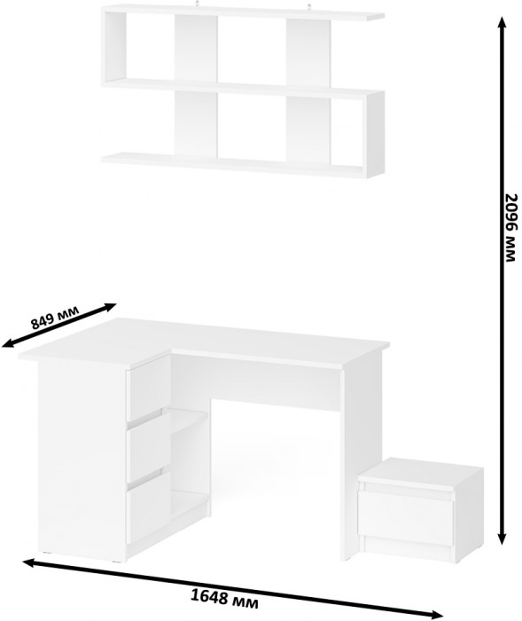 Мори Стол компьютерный МС-16 левый + Тумба ТМП400.1 + Полка 1200, цвет белый, ШхГхВ 164,8х84,9х209,6 см., НЕ универсальная сборка