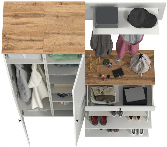 Остин Прихожая 35, белый шагрень/дуб крафт золотой