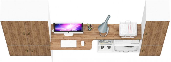 Лидер-8 Шкаф МД 20Б + Стол + Пенал 21Б, белый шагрень/крафт золото