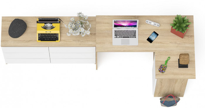 Мори компьютерный стол МС-16 правый + Комод МК1200.6, дуб сонома/белый