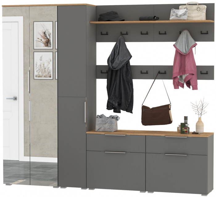 Октава Прихожая 33, серый графит/дуб крафт золотой/фасады МДФ серый графит