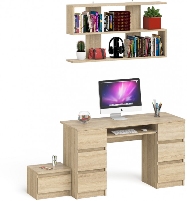 Мори Стол компьютерный МС-2 + Тумба ТМП400.1 + Полка 1200, цвет дуб сонома, ШхГхВ 175,8х50х209,6 см., универсальная сборка