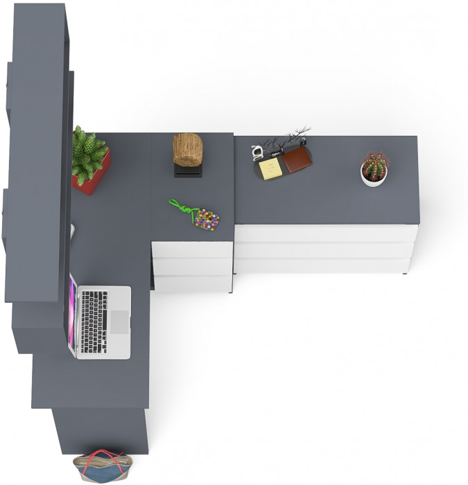 Мори компьютерный стол МС-16 правый + Комод МК800.1 + Полка 1200, графит/белый