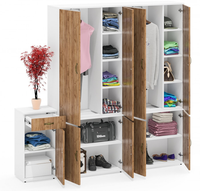 Лидер-8 Шкаф МД 20Б + Шкаф МД 20Б + Тумба МД 3.15, цвет белый шагрень/крафт золото, ШхГхВ 200х37,5х190 см., НЕ универсальная сборка