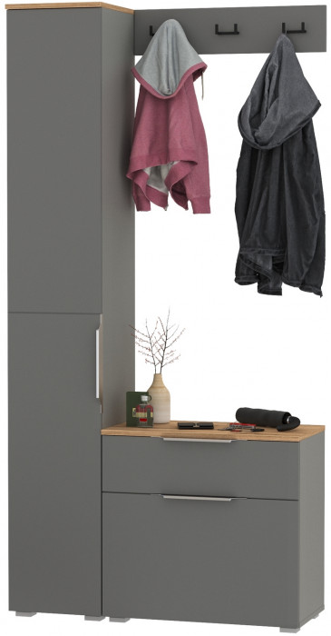 Октава Прихожая 15, цвет серый графит/дуб крафт золотой/фасады МДФ серый графит, ШхГхВ 97,1х35,4х197,6 см., универсальная сборка