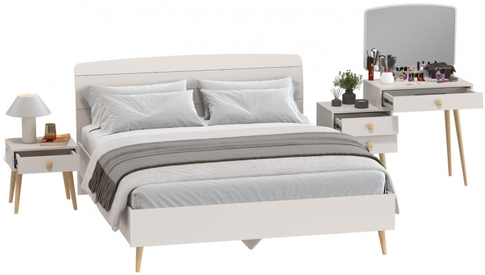 Афина Спальня Кровать 1600 + Трюмо + Тумба, кашемир серый