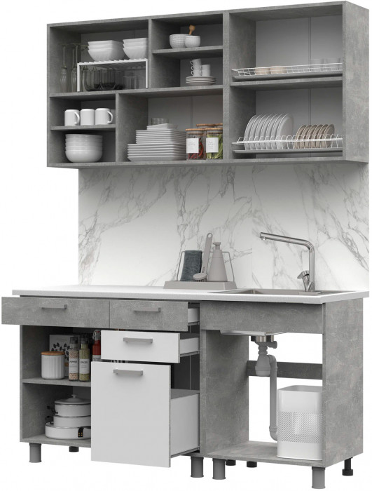 Кухня Денвер 1,6 Фасад БЕЛЫЙ/Корпус АТЕЛЬЕ СВЕТЛОЕ