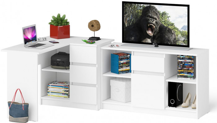 Мори компьютерный стол МС-16 правый + Тумба МТВ1204.1, белый