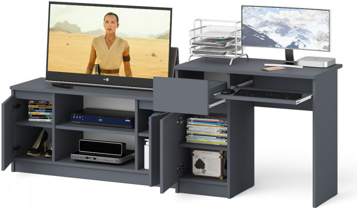 Мори компьютерный стол МС-1 левый + Тумба МТВ1200.1, графит