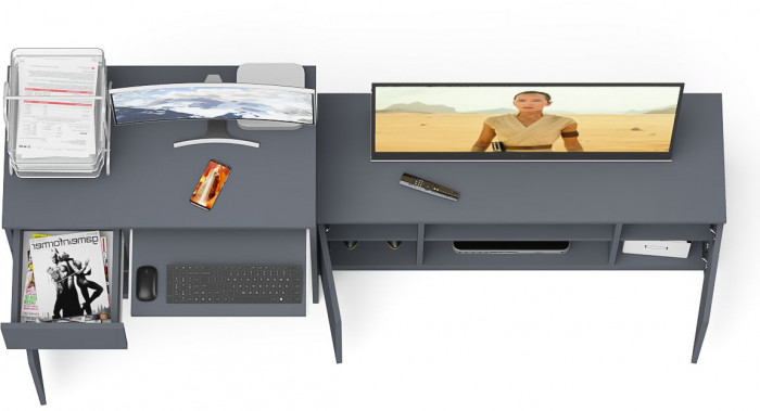 Мори компьютерный стол МС-1 левый + Тумба МТВ1200.1, графит