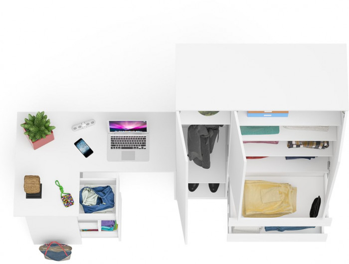 Мори компьютерный стол МС-16 левый + Шкаф МШ1200.1, белый