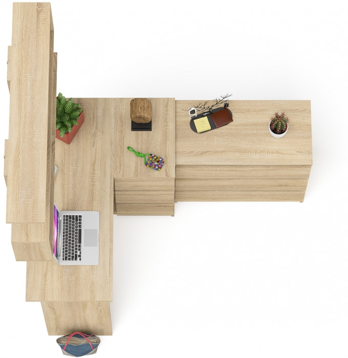 Мори компьютерный стол МС-16 правый + Комод МК800.1 + Полка 1200, дуб сонома