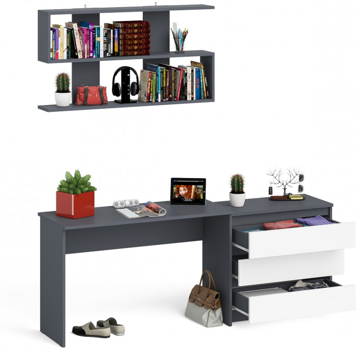 Мори письменный стол МСП1200.1 + Комод МК800.1 + Полка 1200, графит/белый
