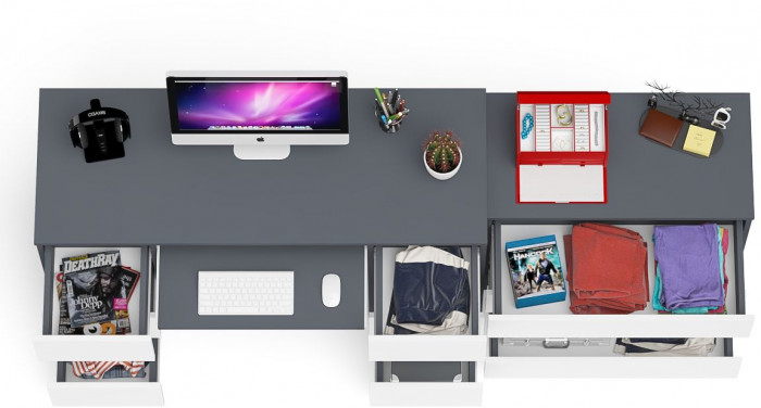 Мори Стол компьютерный МС-2 + Комод МК800.1, цвет графит/белый, ШхГхВ 215,8х50х76,6 см., универсальная сборка