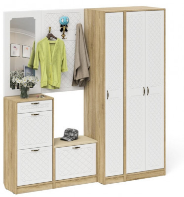 Прихожая П-6 Компоновка № 51, дуб сонома/фасады МДФ белое дерево фрезеровка ромб