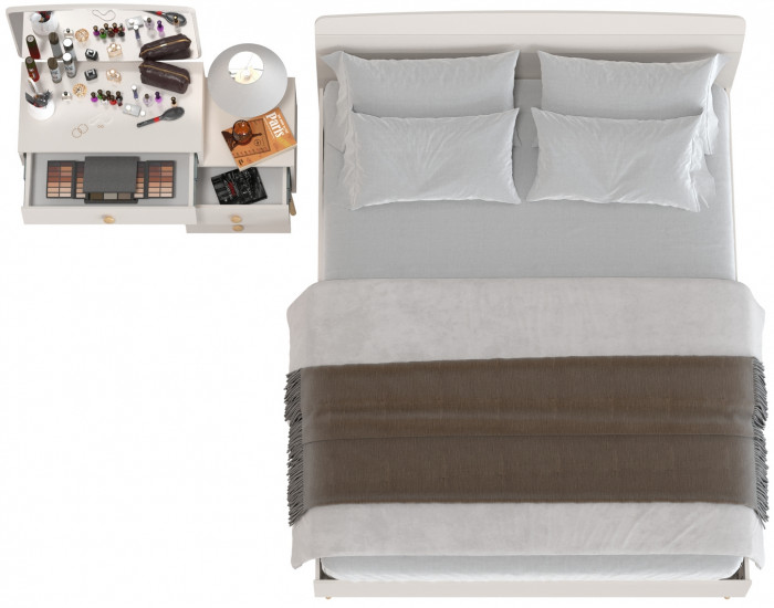 Афина Спальня Кровать 1600 + Трюмо, кашемир серый