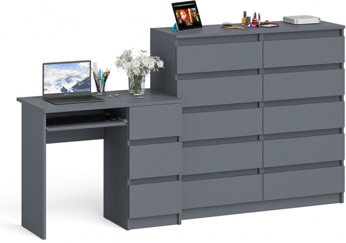 Мори компьютерный стол МС-6 правый + Комод МК1200.10, графит