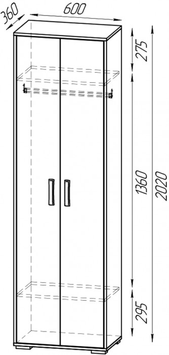 Прихожая 2-3430дкз/к.с Домино - Шкаф для одежды, цвет дуб крафт золотой/кашемир серый, ШхГхВ 60х36х202 см.
