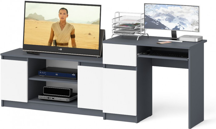 Мори компьютерный стол МС-1 левый + Тумба МТВ1200.1, графит/белый