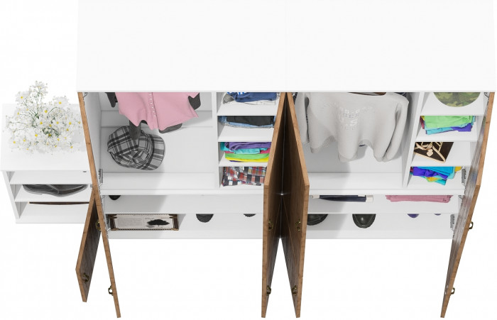 Лидер-8 Шкаф МД 20Б + Шкаф МД 20Б + Тумба МД 3.19, цвет белый шагрень/крафт золото, ШхГхВ 200х37,5х190 см., НЕ универсальная сборка