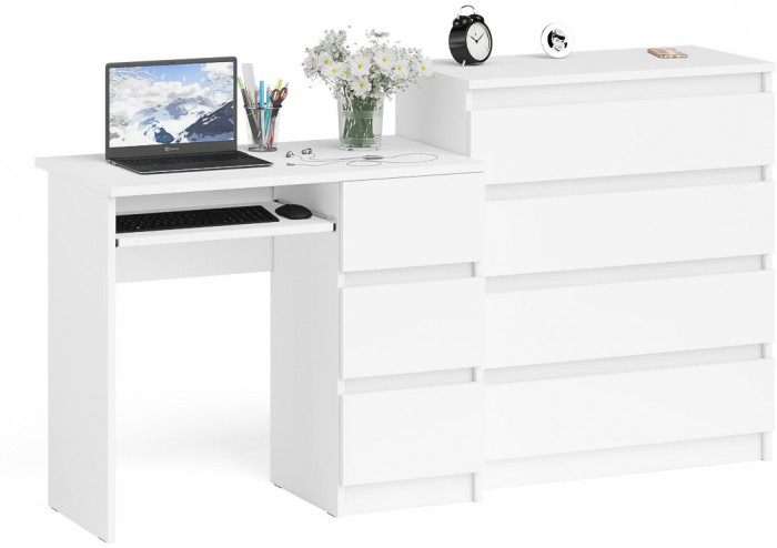 Мори компьютерный стол МС-6 правый + Комод МК800.4, белый