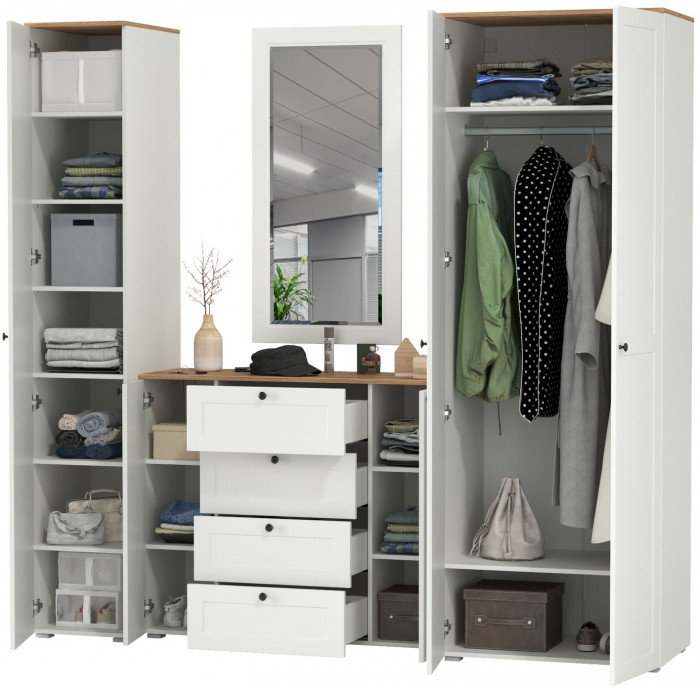 Остин Прихожая 38, белый шагрень/дуб крафт золотой