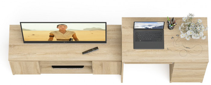 Мори Стол компьютерный МС-6 правый + Тумба МТВ1200.1, цвет дуб сонома, ШхГхВ 210,4х50х76,6 см., выдвижные ящики справа, НЕ универсальная сборка