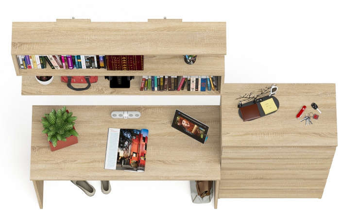 Мори Стол письменный МСП1200.1 + Комод МК700.5 + Полка 1200, цвет дуб сонома, ШхГхВ 190,8х50х209,6 см., универсальная сборка