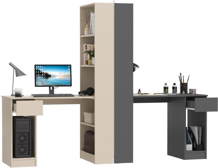 Два Стола письменных Лайт 10.01, сатин/тёмно-серый