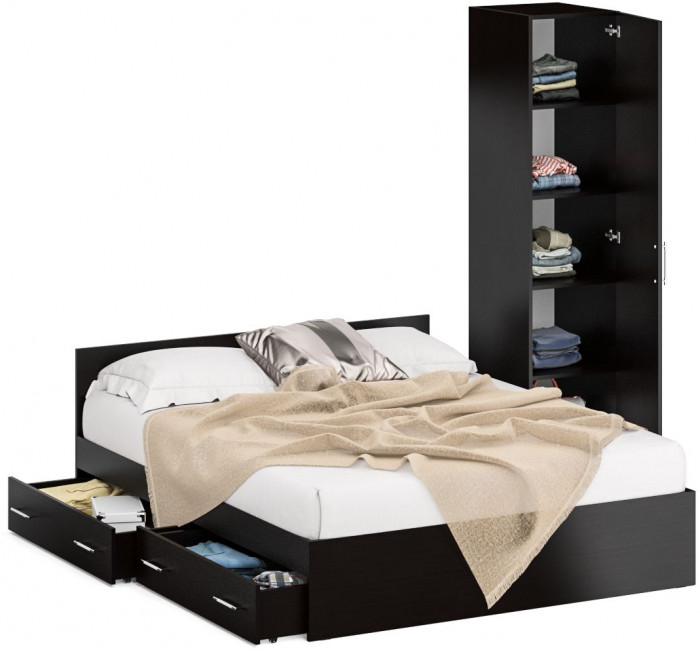 Кровать с ящиками 1600 + Пенал Стандарт, венге