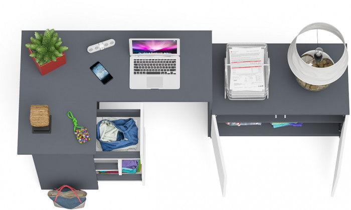 Мори компьютерный стол МС-16 левый + Тумба МА900.1, графит/белый