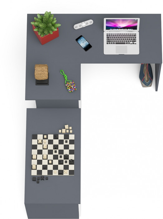 Мори компьютерный стол МС-16 левый + Тумба МА900.1, графит/белый