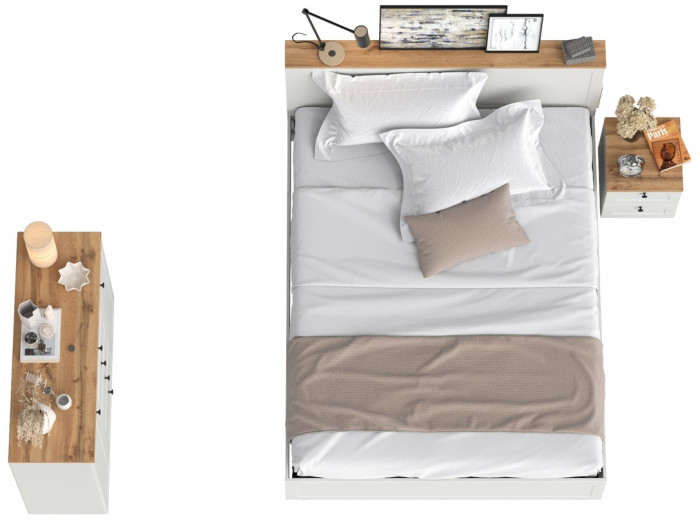 Остин 11.53 Кровать + ортопед + 16.152 Тумба прикроватная + 16.221 Комод, белый шагрень/дуб крафт золотой