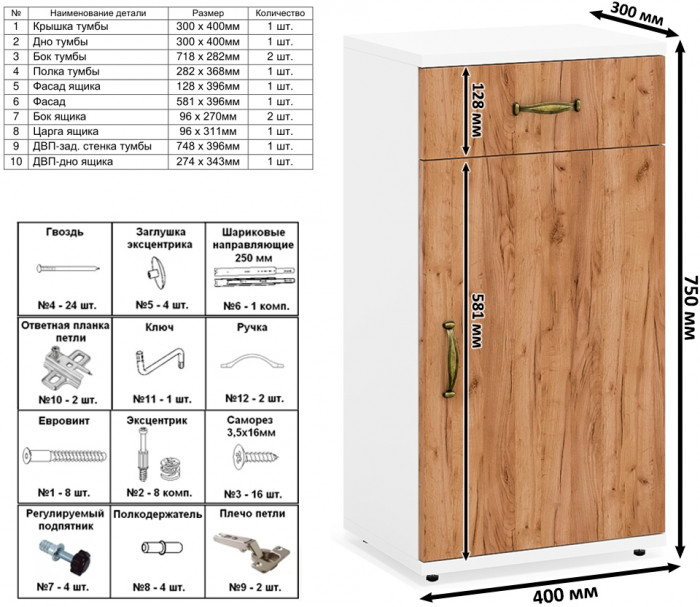 Лидер-8 Стол + Полка + Стол + Полка + Шкаф МД 20Б + Тумба МД 3.15, белый шагрень/крафт золото