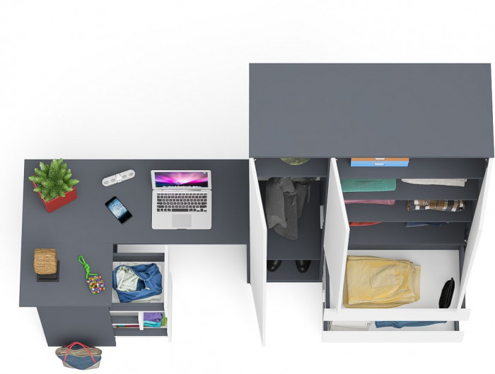 Мори компьютерный стол МС-16 левый + Шкаф МШ1200.1, графит/белый