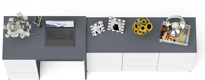 Мори компьютерный стол МС-6 левый + Комод МК1200.3, графит/белый