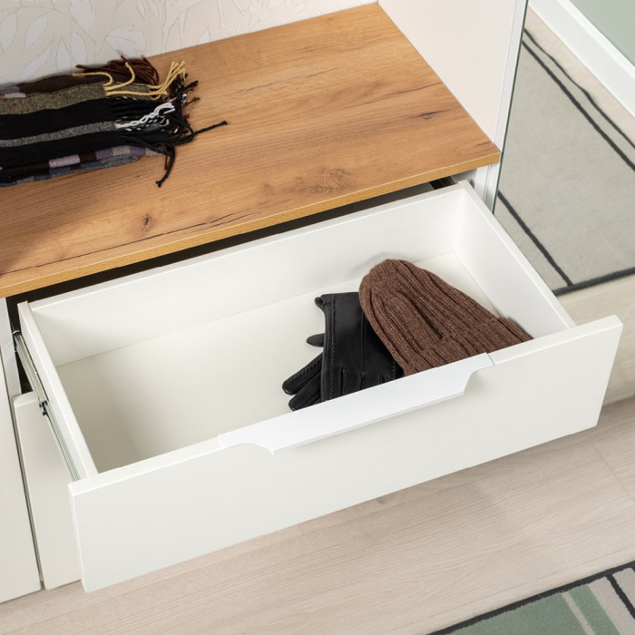 Октава Прихожая 03, белый шагрень/дуб крафт золотой/фасады МДФ белый шагрень