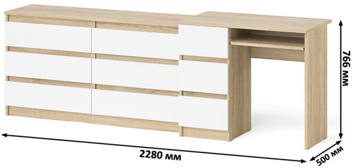 Мори Стол компьютерный МС-6 левый + Комод МК1380.6, цвет дуб сонома/белый, ШхГхВ 228х50х76,6 см., выдвижные ящики слева, НЕ универсальная сборка