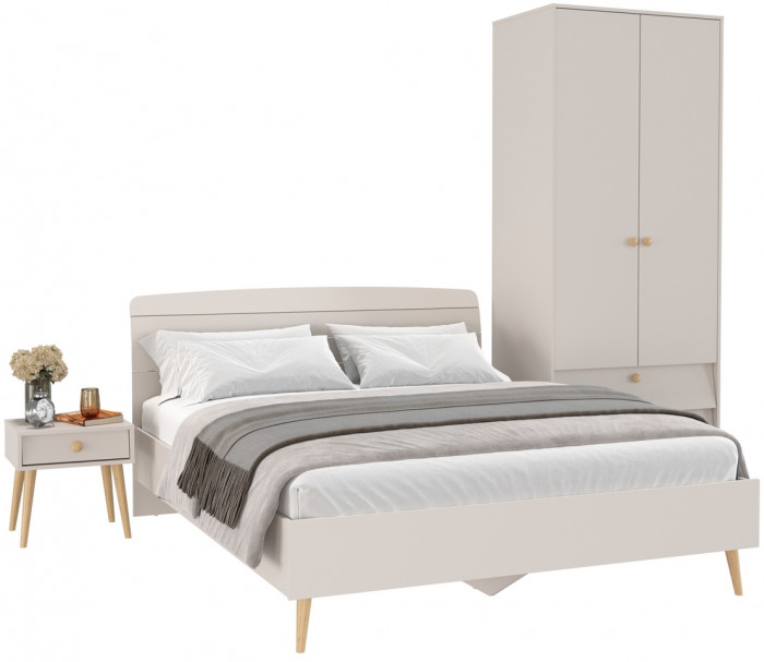 Афина Спальня Кровать 1600 + Шкаф 2-х дверный + Тумба, кашемир серый