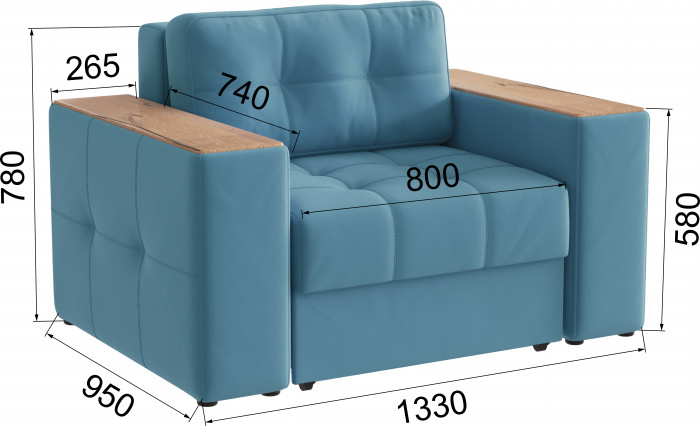 Кресло-кровать Виконт, Светло-голубой/Дуб канадский