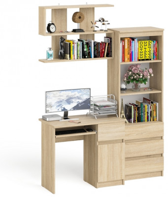 Мори компьютерный стол МС-6 левый + Комод МК800.1 + Полка 900, дуб сонома
